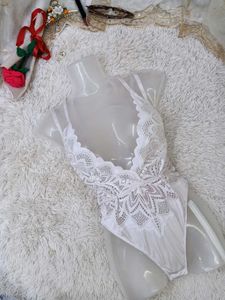 Elegant White Lace Teddy Bodysuit