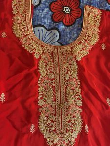 Red Embroidered Silk Blend Suit