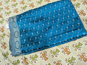 Elegant Teal Paisley Saree Soft Banarsi silk