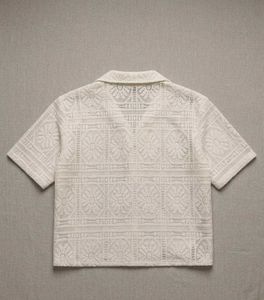Cream Textured Short Sleeve Button-Up Top