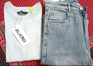 AMBER LUSH Ice Blue Straight Fit Denim Jeans.