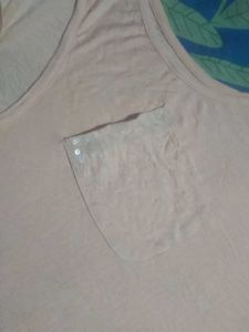 Peach Sleeveless Top with Pocket Detail