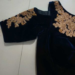 Navy Blue Velvet Blouse