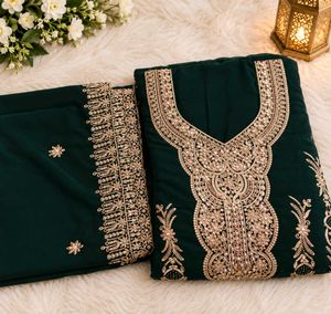 Embroidered Emerald Green Kurta Set with silk salw