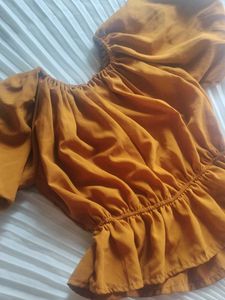Cute Mustard Off-Shoulder Peplum Top