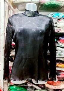 Sparkly Sheer Mock Neck Long Sleeve Top