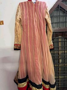 Elegant Pink &amp; Gold Anarkali Suit