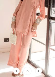 AACHO PEACH MUSLIN SILK COORD SET