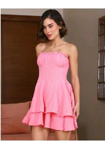 Pink Strapless Tiered Mini Dress