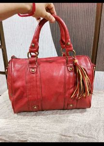 Chic Red Leather Handbag with Tassel