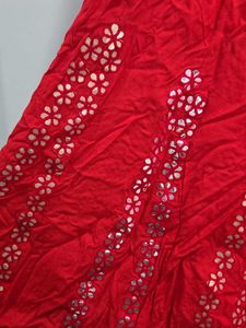 Vibrant Red Embroidered Ethnic Skirt
