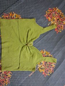 Green Knit Top with Gold Buckle Detail