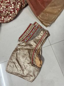 beautiful heavy saree in two colours red &amp; cream