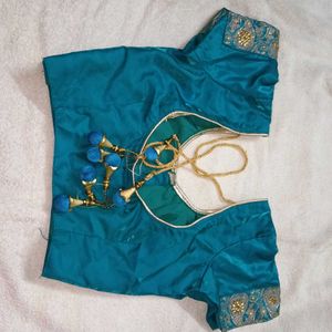 Teal Silk Blouse with Tassels