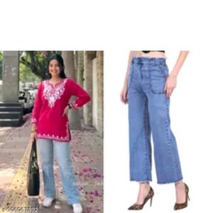 Elegant Embroidered Kurti and jeans