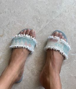 Beaded Fringe Shell Slides