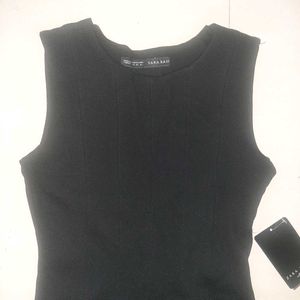 ZARA Sleek Black Sleeveless Fit &amp; Flare Dress
