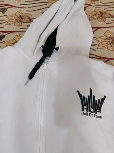 Mens White Zip-Up Hoodie L