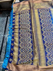 Blue &amp; Gold Silk Saree with Blouse