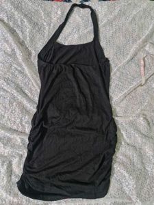 Black Halter Ruched Mini Dress