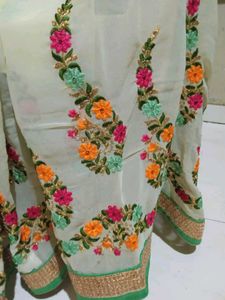 Cream Saree with Embroidered Floral Border