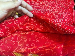 Exquisite Red Saree with Embellishments