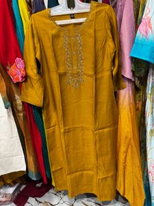 Embroidered Mustard Yellow Kurta