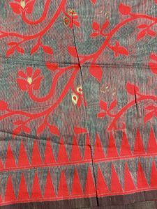 Falls done Elegant Grey &amp; Pink Floral Saree