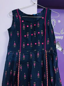 Blue Kurta with Pink Embroidery