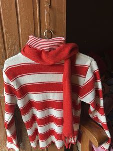 Striped sweater with beautiful scarf