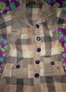 Brown Plaid Button-Up Jacket