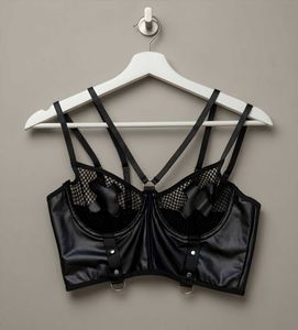 Edgy Faux Leather &amp; Mesh Bra with Choker
