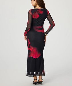 Black floral printsheer long maxi dress