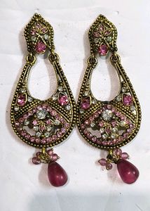 Tone Pink Metal Drop Earrings