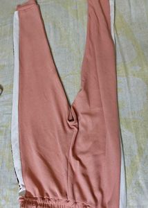 Pink &amp; White Striped Track Pants
