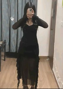 Elegant Black Ruched Long Sleeve Dress