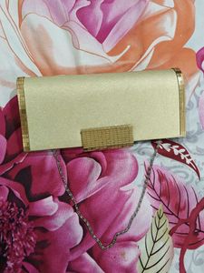 Elegant Gold &amp; Cream Clutch Bag