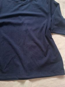 Navy Blue Ribbed Knit Top