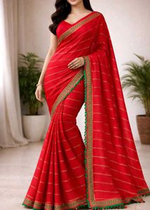 Elegant Red Striped Saree ❤️✨