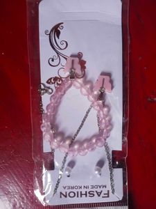 Pink Beaded Bracelet & Earring Set