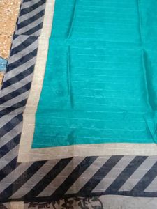 Beautiful Teal Saree with Striped Border