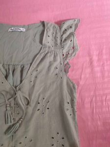 Boho Eyelet Lace Tassel Top