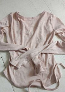 Light Pink Ribbed Wrap Top