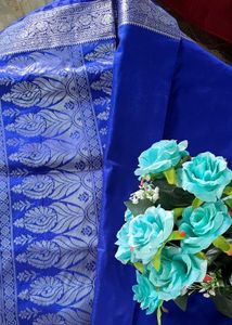 Royal Blue Silk Saree with Silver Border