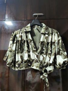 Stylish Printed Wrap Crop Top