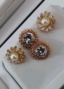 Elegant Pearl & Crystal Stud Earrings