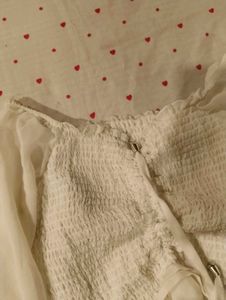 Sheer Sleeve Smocked Crop Top