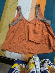 Orange Crochet Accent Tank Top