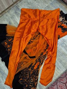Elegant Orange &amp; Black Embroidered Anarkali Set