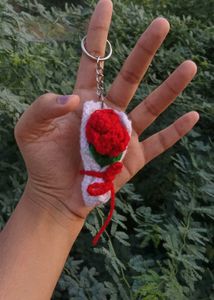 Handmade Crochet Rose Keychain